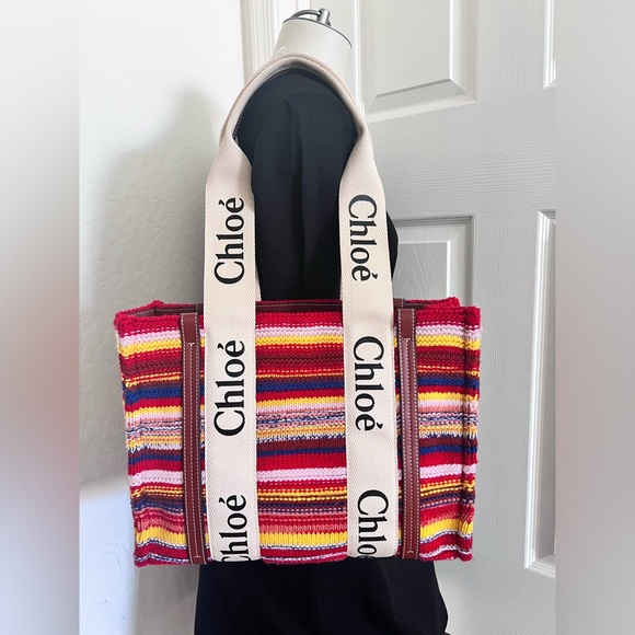 Rare Chloe Medium Woody Stripe Recycled Cashmere Blend Tote Brand New With Tag - Picture 2 of 8